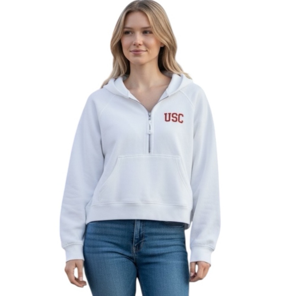 Lululemon x USC Trojans Scuba Oversized White 1/2 Zip Hoodie Size XS/S